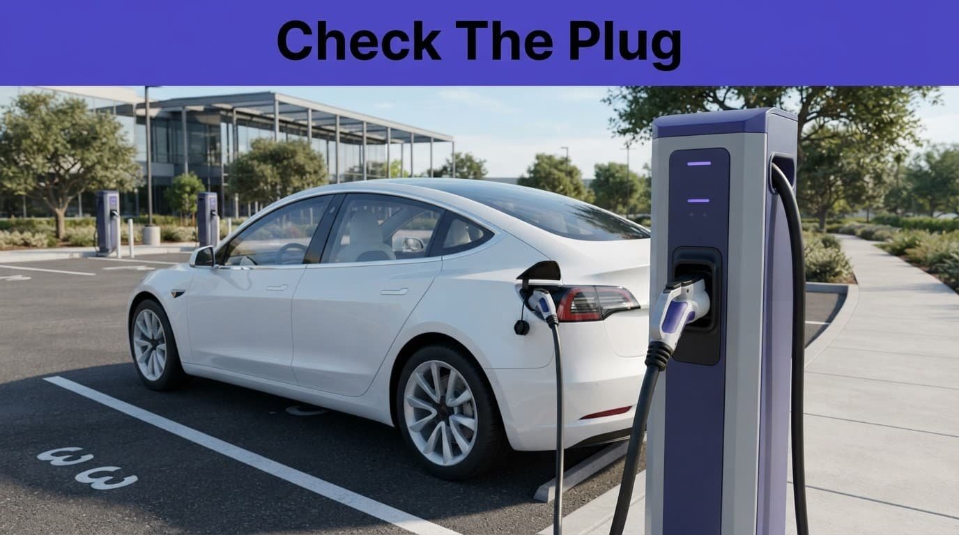 How to Check EV Charger Compatibility Before You Plug In An electric vehicle beside a DC charger with its port and connector visible.