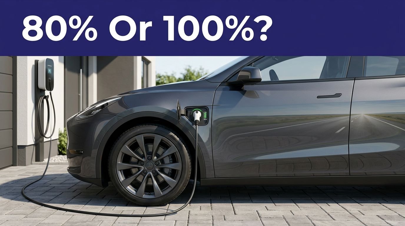 Electric vehicle charging in a residential driveway beside a fast charger.
