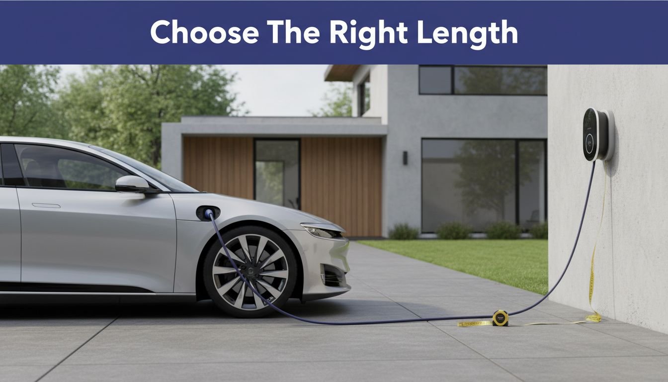 An electric car charging beside a home with a neatly routed cable.